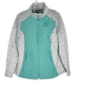REEBOK Mint Green Quilted Grey Sweater Jacket Mock Neck Zip Front Women's Size L